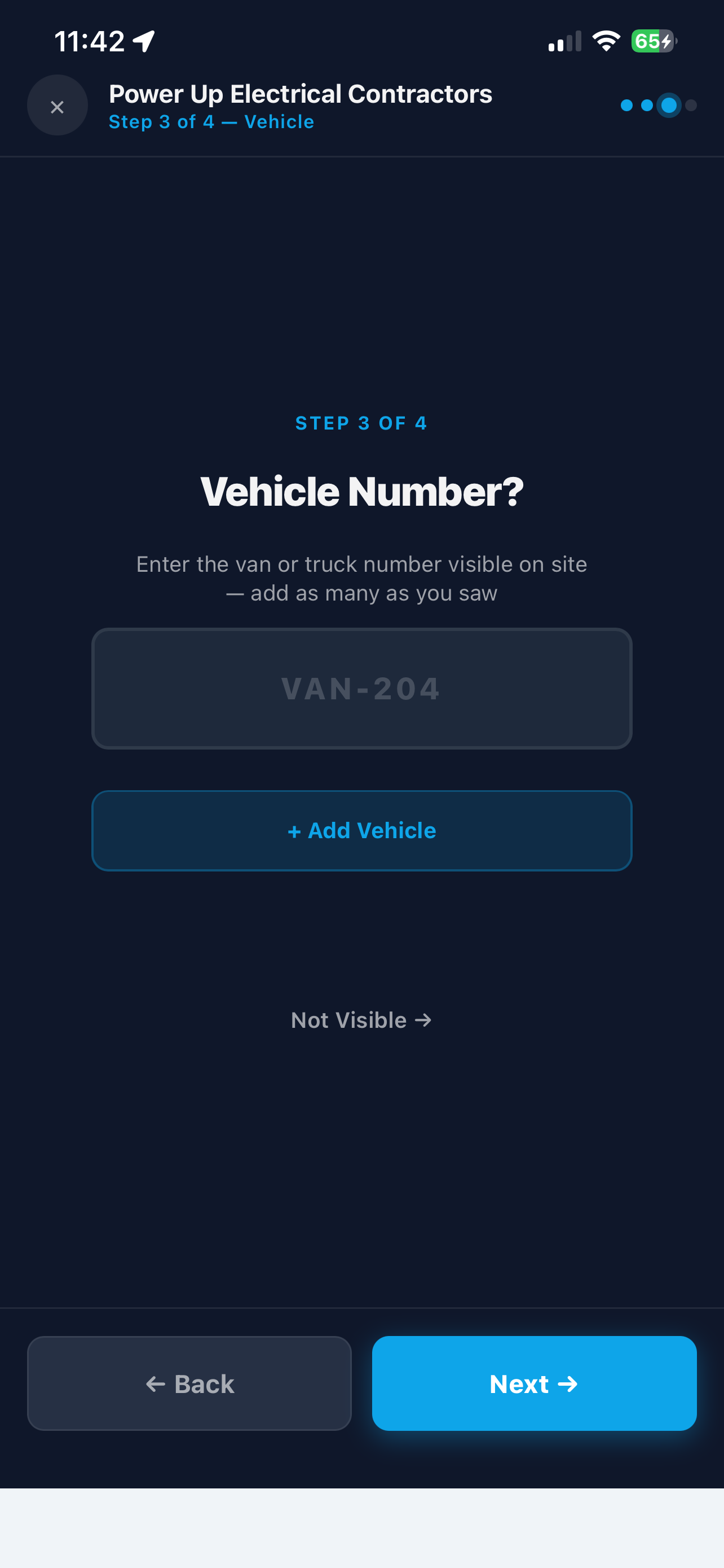 Vehicle number screen